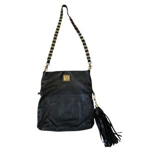 Tory Burch Soft Black Leather Foldover Convertible Crossbody Shoulder Tote Bag